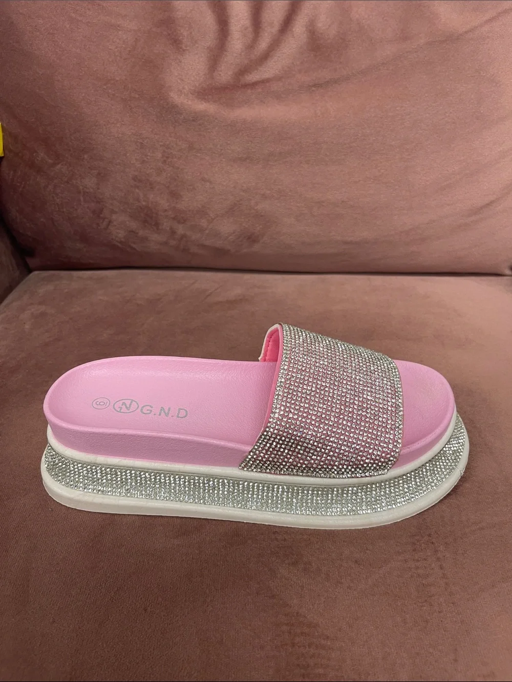 Pink Rhinestone Slide Sandals - Picture 2 of 7